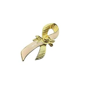 Vintage Avon Pink Ribbon Breast Cancer‎ Awareness Gold Tone Rose Flower Pin